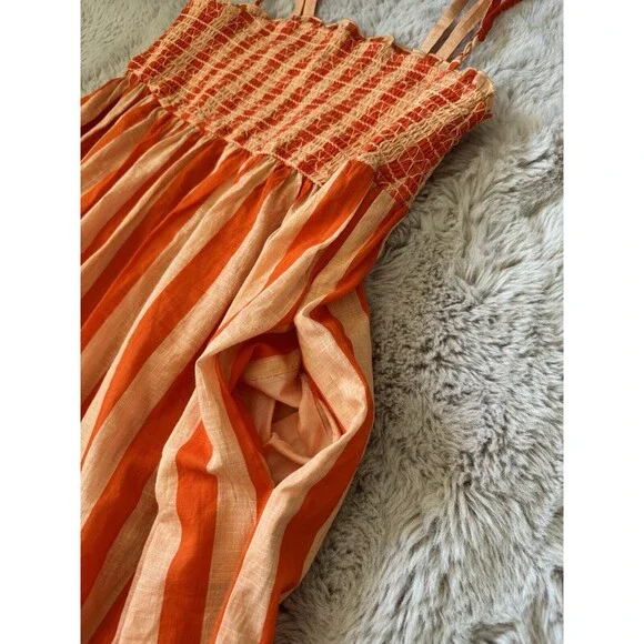 NWT New Anthropologie Red Motif Smocked Midi Dress Cotton Size S Boho Bohemian - Picture 3 of 8